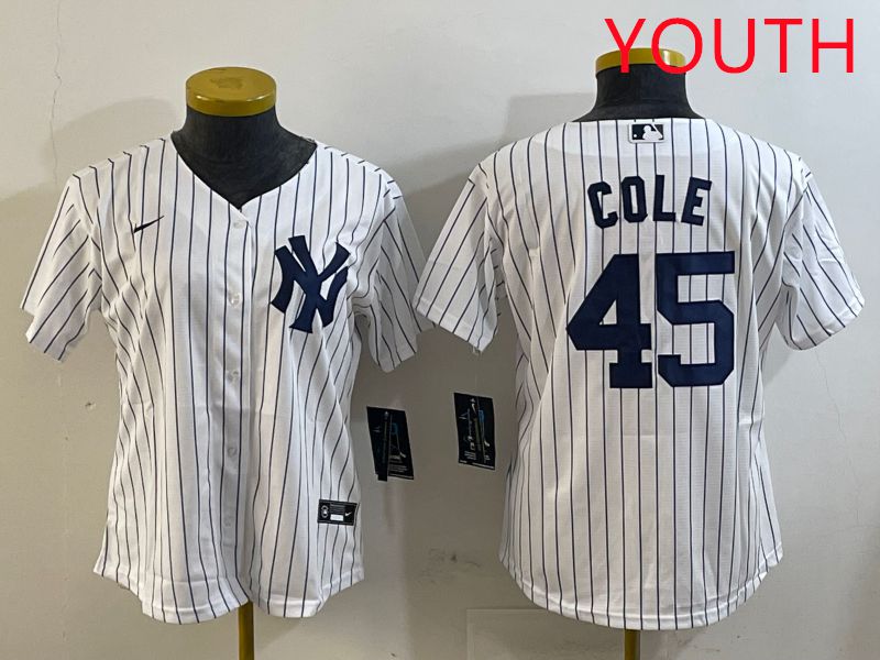 Youth New York Yankees #45 Cole White Stripe Game 2025 Nike MLB Jersey style 1->youth mlb jersey->Youth Jersey